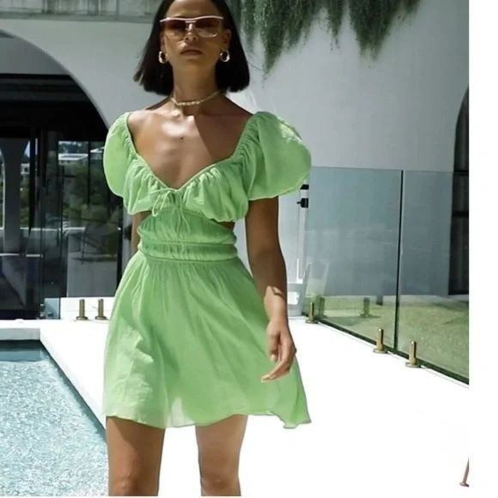 Sabo‎ Skirt Zara Mini Dress Cutout Puff Sleeve Resort Boho Coquette Lolita XS